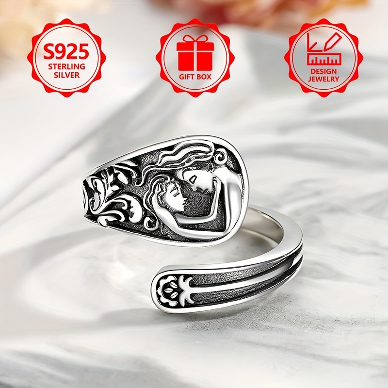 925 Sterling Silver Women's Delicate Adjustable Ring Vintage Engraved Size